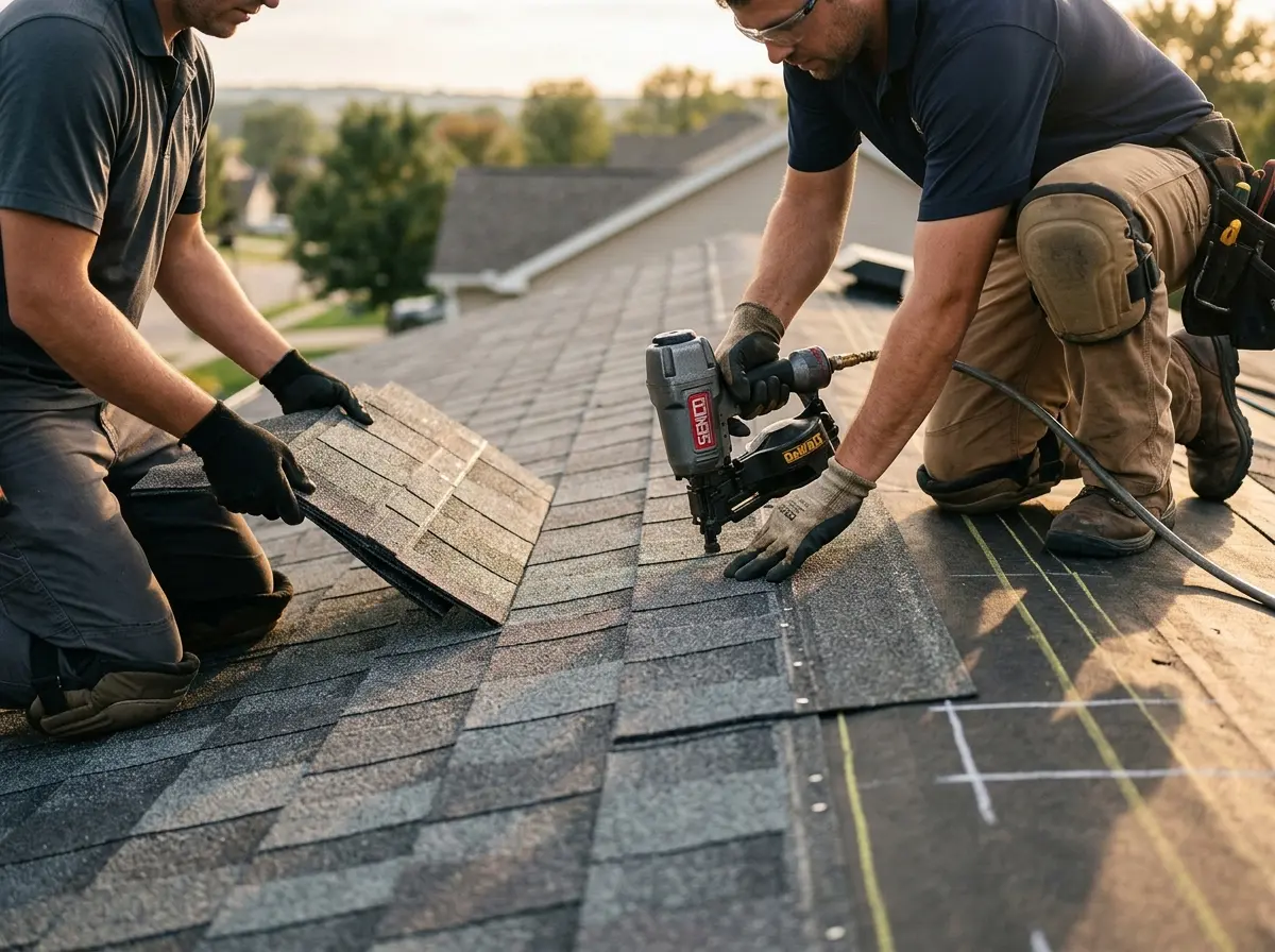 Professional roofer working on a residential roof in Lake Oswego